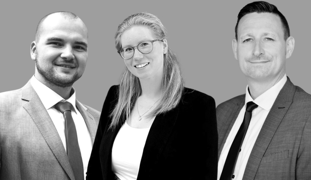 Schwarz-weiße Porträtfotos von Yvonne Riesle, Marc Neuhaus und Prof. Dr. Christoph Tripp