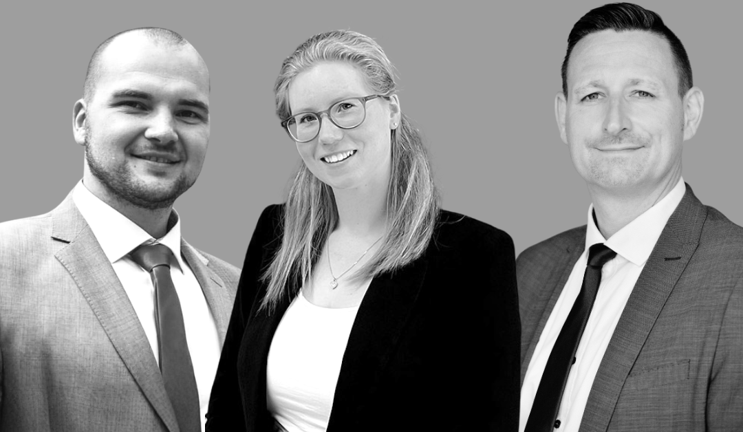 Schwarz-weiße Porträtfotos von Yvonne Riesle, Marc Neuhaus und Prof. Dr. Christoph Tripp